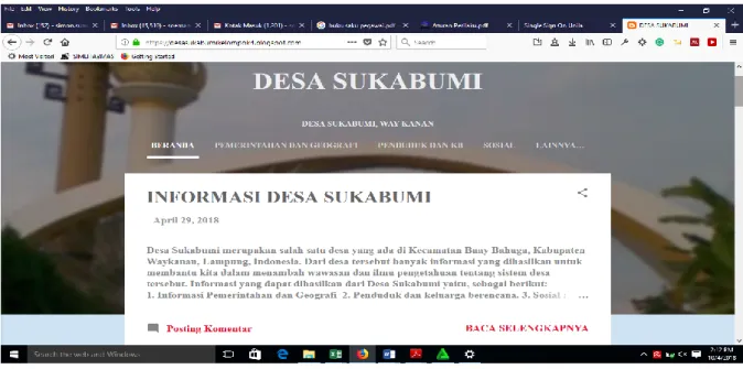 Gambar 2. Webblog Desa Sukabumi Kecamatan Buay Bahuga Hasil Pelatihan 
