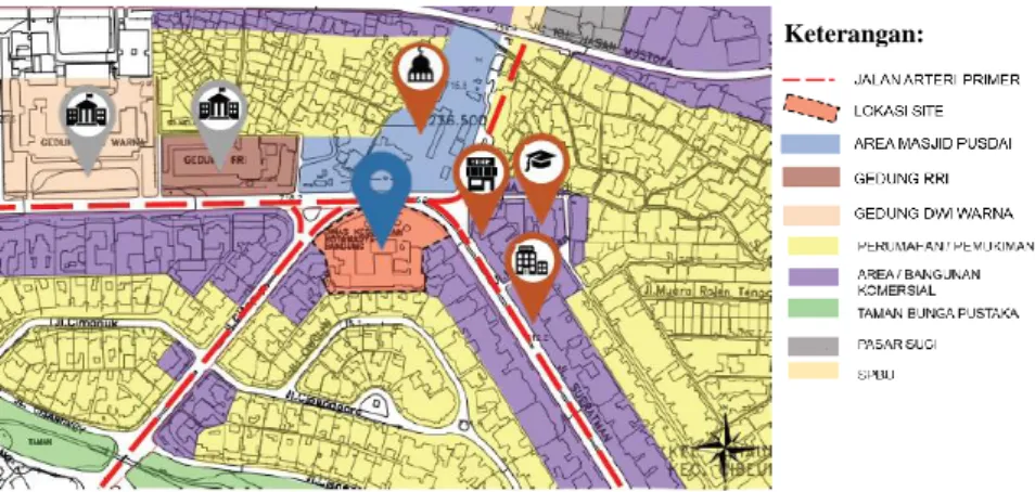 Gambar 1. Lokasi Dinas Kesehatan dan PMI Kota Bandung  (Sumber : https://www.google.com/maps, telah diolah kembali)