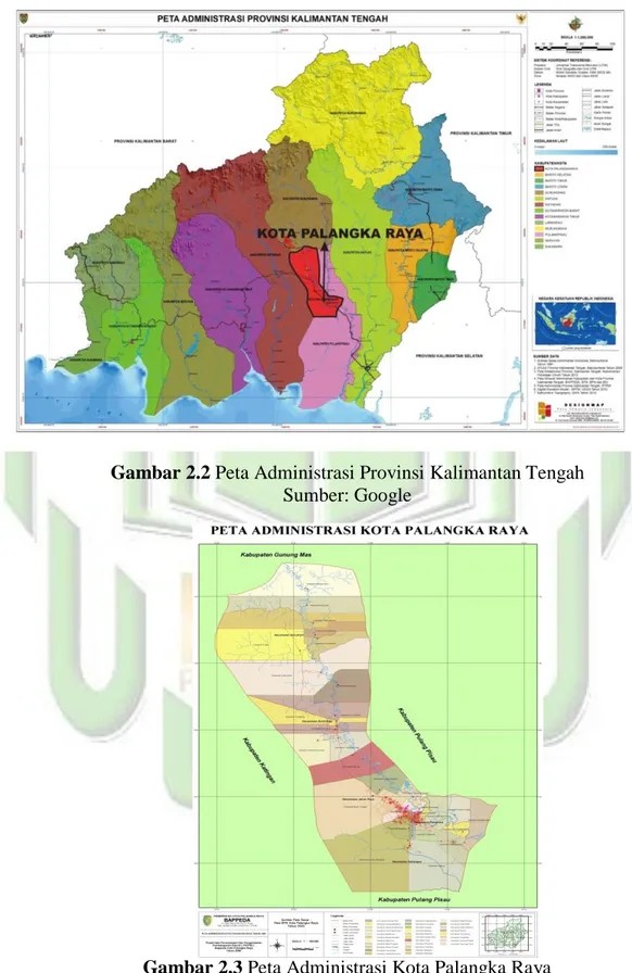 Gambar 2.2 Peta Administrasi Provinsi Kalimantan Tengah  Sumber: Google 