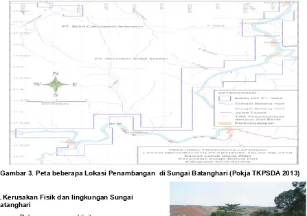 Gambar 3. Peta beberapa Loka Lokasi Penambangan  di Sungai Batanghari (Pokja