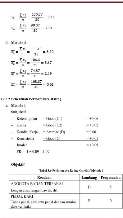 Tabel 3.6 Performance Rating Objektif Metode 1 