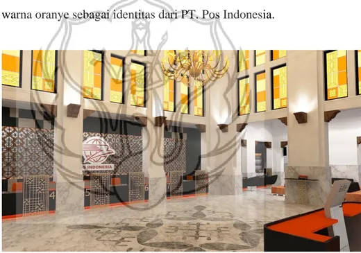 Gambar 7. Karya 3D Desain Interior Ruang Hall &amp; Area Layanan  (Sumber : digambar oleh Mutiara Arbaita Aulia, 2017) 