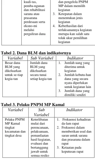 Tabel 2. Dana BLM dan indikatornya 