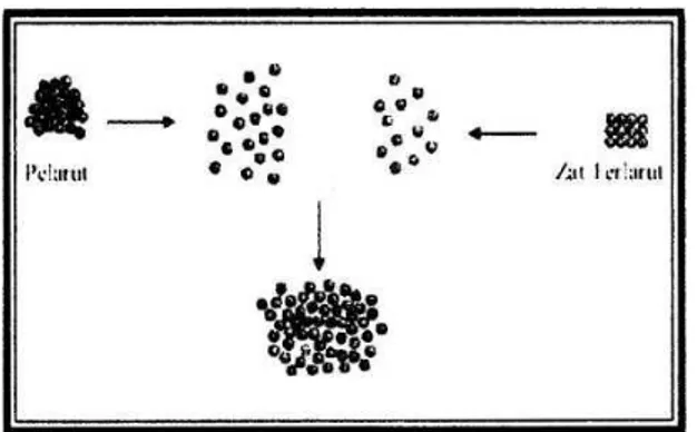 Gambar 2.3. Proses terjadinya larutan Ada  dua reaksi dalam larutan yaitu : 
