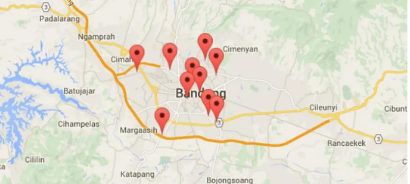 Gambar 3. Peta Lokasi Supermarket “XYZ Group” di Kota Bandung  Sumber: Google Map 