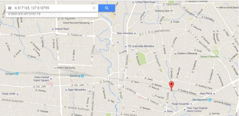 Gambar 4. Letak Lokasi Koordinat Hasil Perhitungan Metode Pusat Gravitasi  Sumber: Google Map 