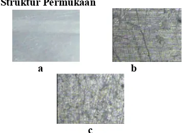 Gambar  2. Foto makro (a). Base material Al 1100,    (b). After anodize 10 oC, (c). After anodize 20oC 