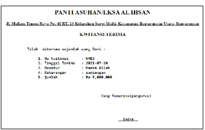 Gambar 4.  9 Kwitansi Terima  Sumber : penulis  