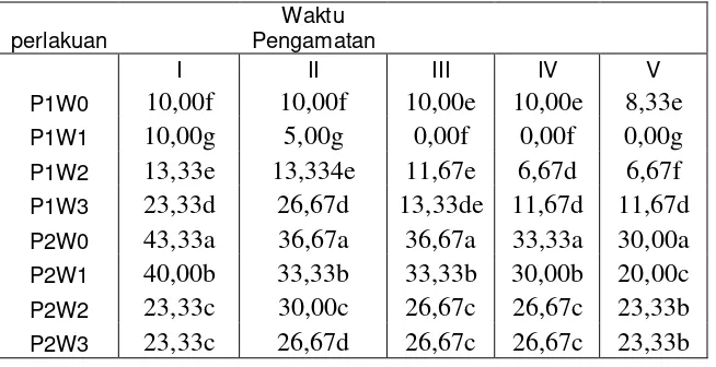 Tabel 2. Rataan persentase serangan Capside Cyrtopeltis tenuis Reut.(%) 