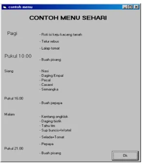 Gambar 3.14   Form Contoh Menu Sehari (frmmnushariDM)