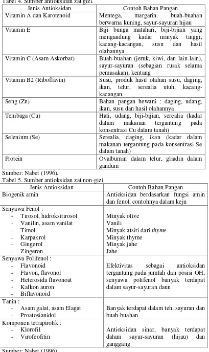 Tabel 4. Sumber antioksidan zat gizi. 