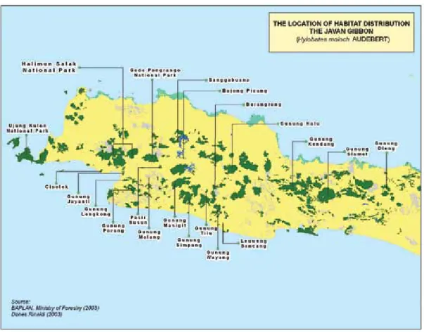 Gambar 6. Peta penyebaran Owa jawa jawa di Jawa Barat dan sebagian di Jawa Tengah