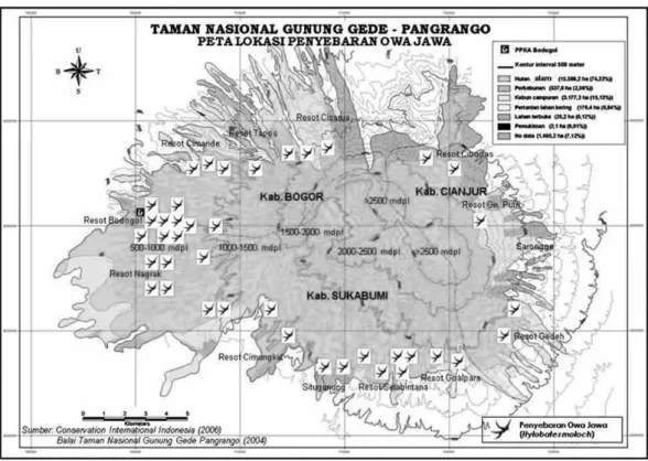 Gambar 7. Peta Penyebaran Owa jawa di Taman Nasional Gunung Gede Pangrango