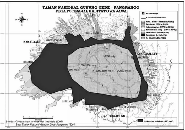 Gambar 8. Peta daya dukung habitat Owa jawa di Taman Nasional Gunung Gede Pangrango.
