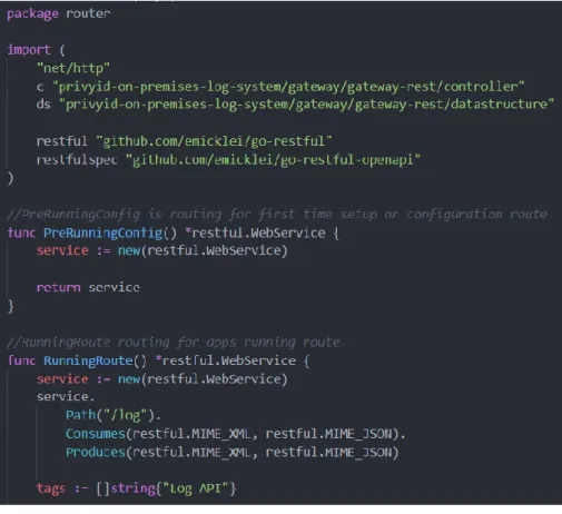 Gambar  3.14  merupakan  salah  satu  contoh  dari  block  kodingan cara melakukan assign controller kedalam router