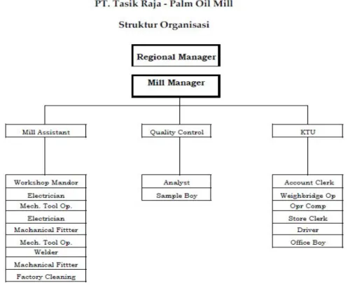 Gambar 5.2. Struktur Organsasi PT. Tasik Raja, Pabrik Kelapa Sawit Sumber: Data Kepersonaliaan PT