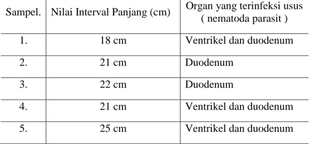 Tabel 2. Panjang Sampel dan Organ yang Terinfeksi 