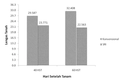 Gambar 4. Histogram teknik budidaya terhadap kadar air tanah pada umur 40 dan   60 HST 