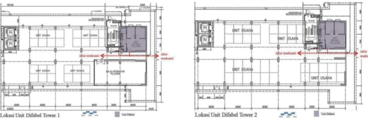 Gambar 26 dan 27. Unit difabel di lantai dasar Tower 3 dan Tower 4 di Rumah Susun Nagrak 1-5 (Sumber:  Gambar DED Rumah Susun Nagrak Tower 1-5, Jakarta Utara) 