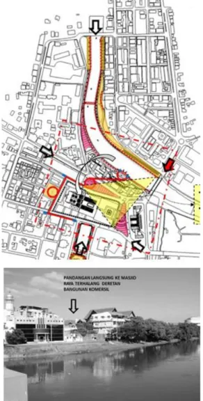 Gambar  9.  Prinsip  desain  hubungan  visual  dari sungai ke arah masjid raya 