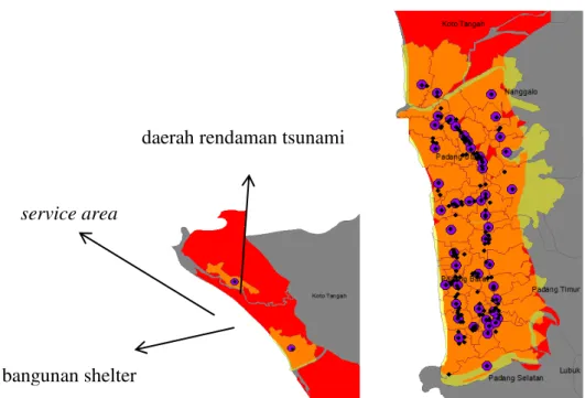 Gambar 2. Service area untuk bangunan yang direncanakan oleh DKP 