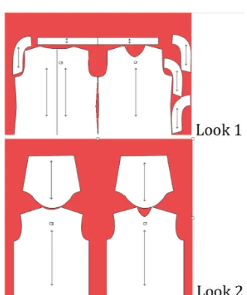 Gambar di atas adalah hasil susunan pola  konvensional atasan pada Look 1 (AT1) dan  Look 2 (AT2)