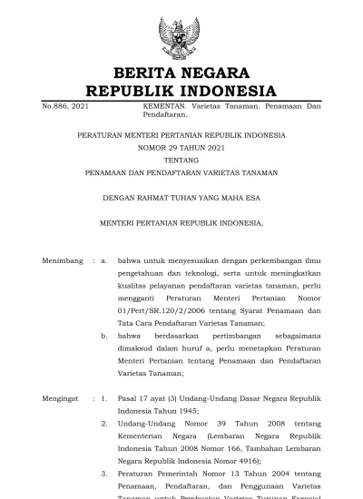 No.886, 2021 BERITA NEGARA REPUBLIK INDONESIA KEMENTAN. Varietas ...