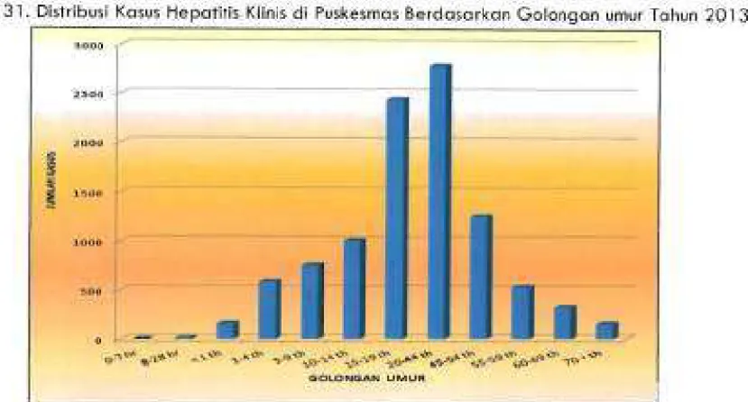 Grafik 31. Distribusi Kasus Hepatitis Klinis di Puskesmas Berdasarkan Golongan umur Tahun 201 3 