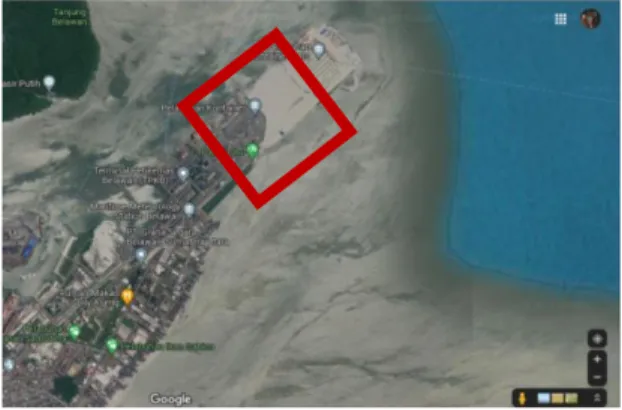 Gambar 1. Lokasi reklamasi Belawan phase 1  Sumber : Google Maps, 2021 