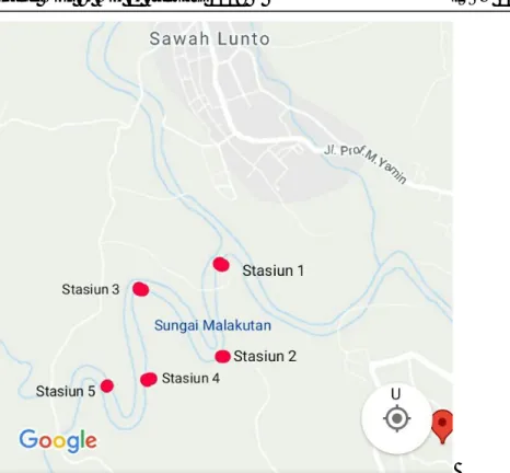 Gambar 1 Peta Lokasi Penelitian pada Sungai Malakutan 