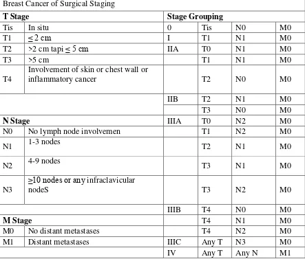 Tabel 2.2. : Klasifikasi Kanker Payudara Berdasarkan T,N,M 