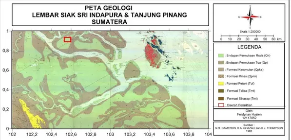 Gambar 2.1 Peta Geologi Regional Lembar Siak Sri Indrapura dan Tanjung Pinang  (modifikasi dari Cameron dkk., 1982)