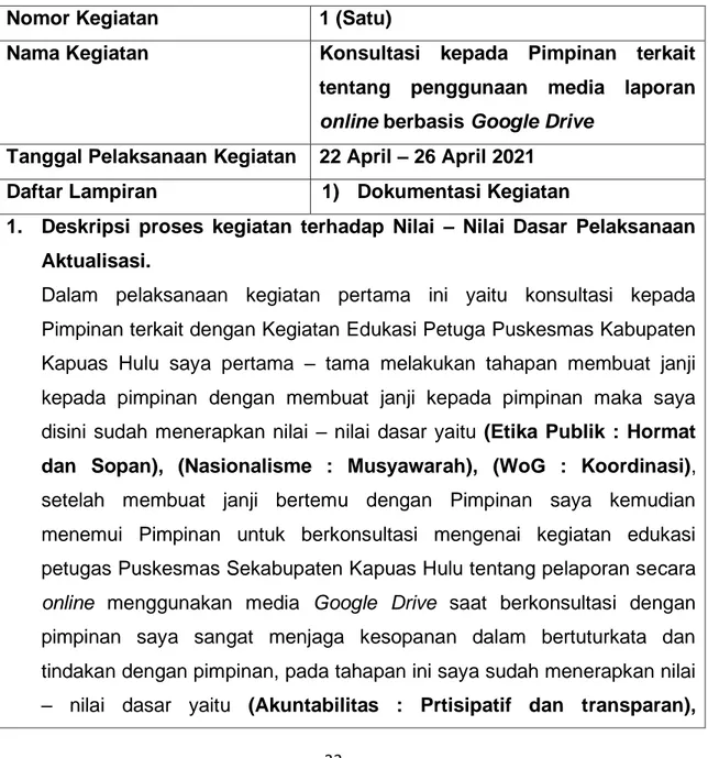 Tabel 5.1 Konsultasi Kepada Pimpinan terkait tentang Kegiatan Edukasi  Petugas Puskesmas Kabupaten Kapuas Hulu 