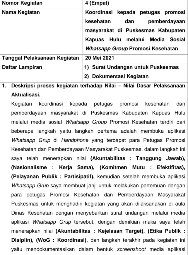 Tabel 5.4 Koordinasi kepada petugas promosi kesehatan dan  pemberdayaan masyarakat di Puskesmas Kabupaten Kapuas Hulu 