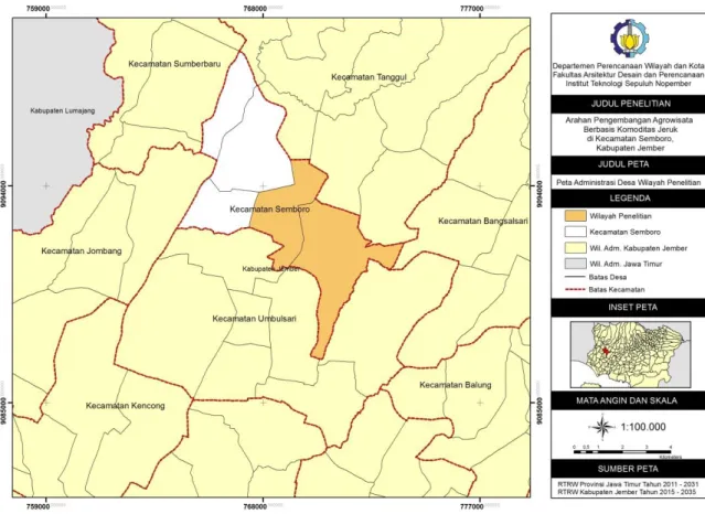 Gambar I. 1 Peta Ruang Lingkup Wilayah Penelitian  Sumber : RTRW Kabupaten Jember 2015 - 2025 