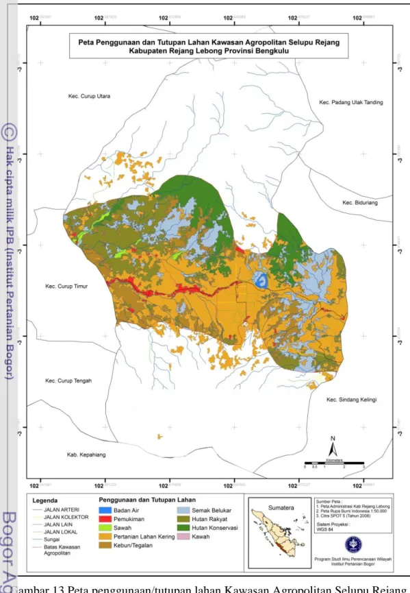 Gambar 13 Peta penggunaan/tutupan lahan Kawasan Agropolitan Selupu Rejang 
