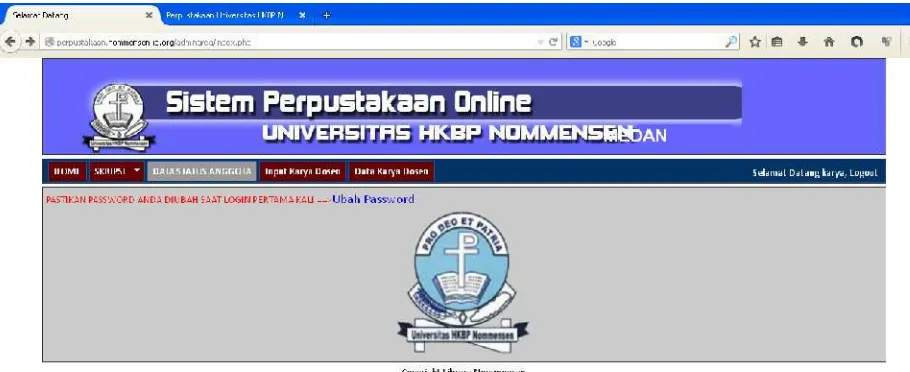 Gambar 5. Tampilan Awal Sistem Perpustakaan Online UHN Medan