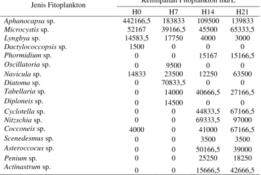 Tabel 1. Kelimpahan fitoplankton berdasarkan perlakuan 