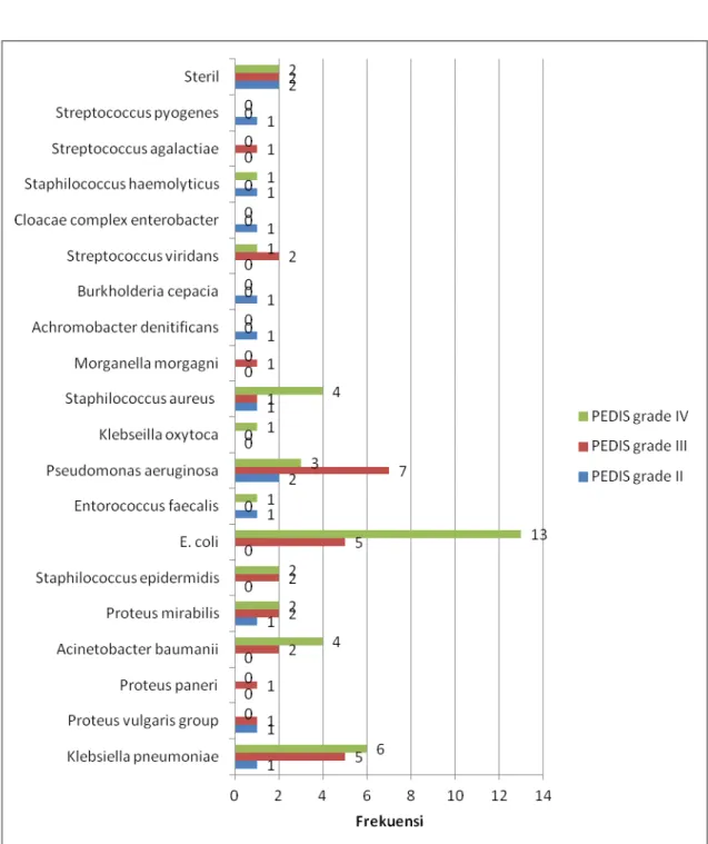Gambar 1. Hasil kultur pola kuman penyebab Infeksi Kaki Diabetik menurut Derajat PEDIS 