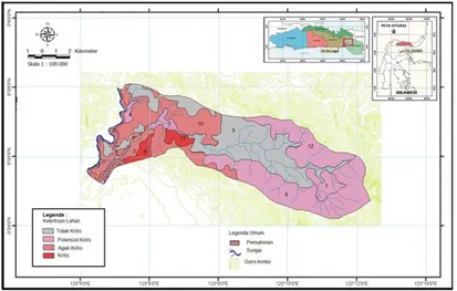 Gambar 3. Klasifikasi lahan kritis di Kawasan sub-DAS Langge. Gorontalo Tabel 6. Tingkat kekritisan lahan di kawasan sub-Das Langge, Gorontalo