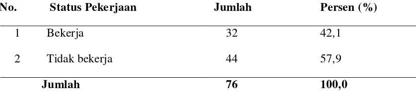 Tabel 4.3 Distribusi Responden Menurut Status Pekerjaan di Lingkungan I Kelurahan Pulo Brayan Darat II Kecamatan Medan Timur Kota Medan Tahun 2011 
