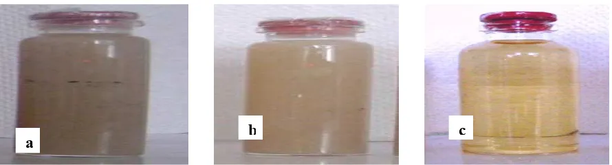 Gambar 
   10. 
   Umpan/Feed 
   hidrolisat 
   dedak 
   sorgum 
   dalam 
   etanol 
   (a), 
   konsentrat 
   sebagai 
   serat 
   larut 
   air 
   (SDF) 
   (b) 
   dan 
   permeat 
   sebagai 
  ekstrak 
   dedak 
    
   sorgum 
   (Sorgum 
   bi