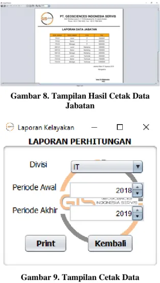Gambar 9. Tampilan Cetak Data  Perhitungan 
