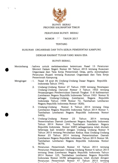 BUPATI BERAU PROVINSI KALIMANTAN TIMUR PERATURAN BUPATI BERAU TENTANG ...