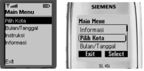 Gambar 4.8 Tampilan Main Menu  Pada  perangkat  telepon  seluler  Siemens  SL45i  aplikasi  yang  dijalankan 