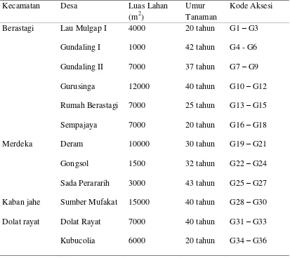 Tabel 1. Lokasi penelitian Identifikasi Tanaman Kesemek di Kabupaten Karo 