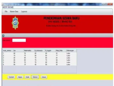 Gambar 4.6 Tampilan Form Seleksi 