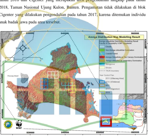 Gambar  3.    Peta  area  pengendalian  langkap  TNUK  (Sumber:  WWF  Indonesia  Project  Ujung Kulon, 2018) 
