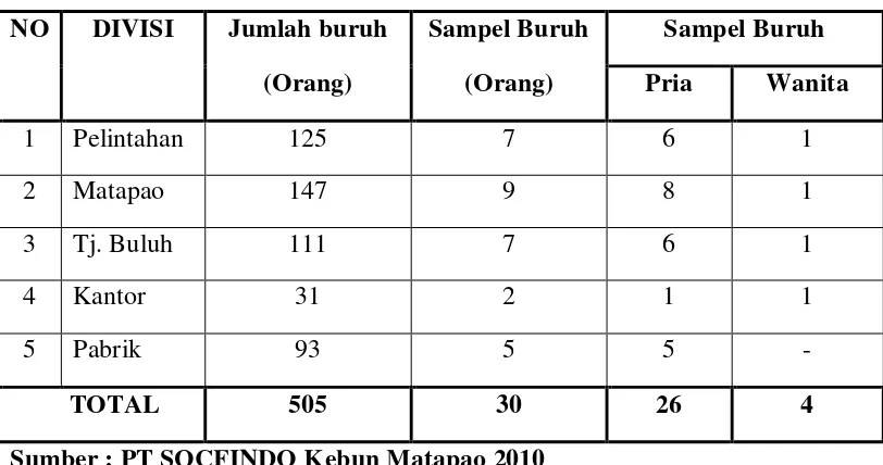 Tabel 3. Jumlah Buruh Berdasarkan Divisi Pekebunan Kelapa Sawit PT SOCFINDO Kebun Matapao