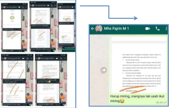 Gambar 2. Bimbingan skripsi menggunakan WhatApp, tiap slide terdapat bentuk  komunikasi visual 